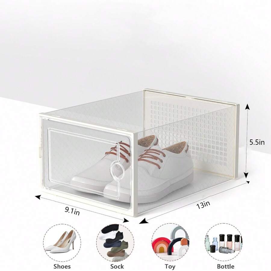 2/6/8/12 Pieces, Large Shoe Storage Box, Stackable Storage Box With Lid, Shoe Rack And Stand Substitutes, Sports Shoe Container, Toy Storage Box, Entrance Passage, Closet, Under The Bed - White - View 1
