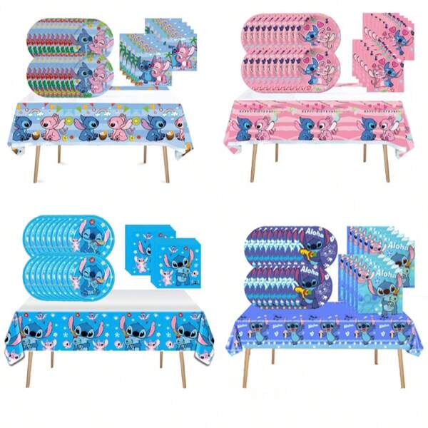 Disney 41 piezas de suministros para fiesta de cumpleaños con temática de Lilo y Stitch, 20 platos, 20 servilletas y 1 mantel, suministros y decoraciones para fiesta de cumpleaños con temática de Inside Out, decoraciones para fiesta con temática de Disney Moana