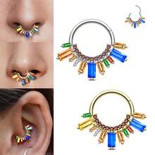 16G Stainless Steel Low Allergy CZ Nose Septum Ring, Unique Ear Cartilage Hoop, Women's Shiny Ear Cartilage Piercing Jewelry, 18K Gold Plated 8mm 10mm - J006 - View 1