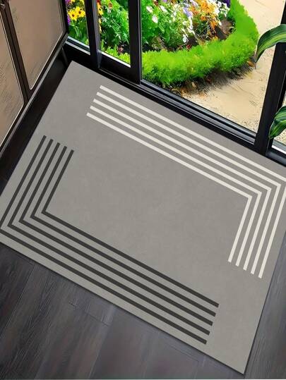 1pc Gray Background Simple Line Pattern Luxury Cushion Anti-Fatigue Carpet, 3mm Thick Super Soft Absorbent Lightweight Woven Polyester Rectangular Design Waterproof Rubber Mat, Durable & Comfortable, Suitable For Shower, Bathroom Entrance, Bathroom Floor Mat