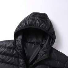 1pc Men's Lightweight Hooded Padded Coat, Solid Color Padded Coat, Casual Commuter, Outdoor Sports, Classic Versatile - màu đen - Xem 5