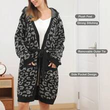 Bearberry Hooded Robe Cozy Leopard Robe Lightweight Soft Plush Bathrobe With Pockets For Women - Graphite/Carbon - View 9