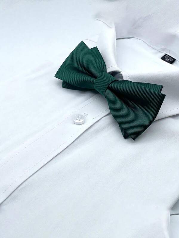 2pcs Green Striped Double Layer Bow Tie, Soft Fabric, Elegant Apparel Accessory, Suitable To Wear With Suits For Men's Date, Party