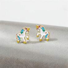 Cute Uni-Corn Ear Studs Earrings Enamel Daily Jewelry Ear Stud Gift For Friends Fashion Refinement - Multicolor - View 3