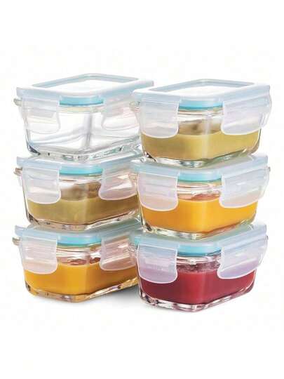 6-Pack 5 Oz Square Glass Meal Prep Containers With Lids | Airtight & Leakproof, Microwave/Dishwasher Friendly | Perfect For Snacks, Dips & Meal Planning