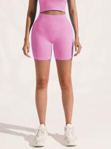 Pantaloncini da donna a vita alta, elastici, di colore unito, versatili, adatti per fitness e allenamento
