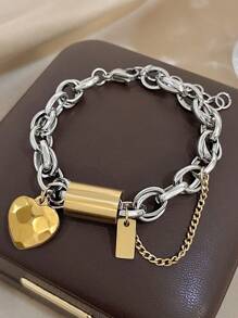 Juego de pulseras elásticas con colgante de acero inoxidable chapado en oro de 18K con diseño de amor y candado para mujeres y niñas, regalo para mamá, Navidad, Acción de Gracias, Halloween, boda, fiesta, diario, playa, aniversario, San Valentín, cumpleaños, dama de honor