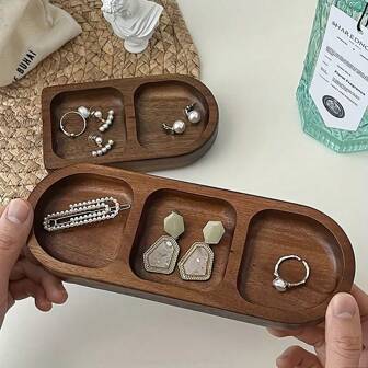 1pc Vintage Wooden Jewelry Tray, Fragrance/Incense Stand, Entryway Key Holder Storage Display