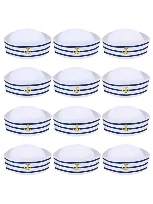 1 Set Polyester Geometric Patterned Sailor Hat, Captain Hat, Party Hat, Sailor Accessories, Cosplay, Nautical Decor, Suitable For Adult Party, Cruise, Nautical Themed All Seasons