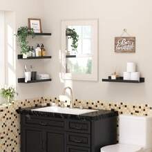 upsimples 3 estantes de Pared Negros, colgadores de Madera, rieles para Cuadros, estantes de Pared, para salón, Dormitorio, habitación Infantil, Cocina y baño (40 x 13 cm) - Negro - Ver 1