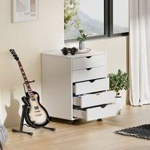 Sweetcrispy 5/7 Drawer File Cabinet Mobile Vertical Filing Cabinet Storage Dresser With Wheels Rolling Under Desk Printer Stand Organizer For Office Home Bedroom, White Wood,White - 白色 - 查看 1