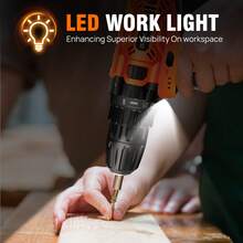 Vandise 21V Cordless Drill Driver & Screwdriver Hammer Drill Kit - 45Nm Max Torque, 2-Speed, 25+1 Torque Settings, 3/8" Chuck, LED Work Light, Includes 2 X 1.5Ah Lithium-Ion Batteries & Charger, Carry Storage Case - Perfect For Home DIY, Construction & Garden Projects - 橘色 - 查看 5