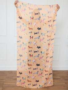 超柔软夏季围巾，印有彩色狗狗图案。尺寸：85厘米/180厘米 - 橘色 - 查看 8