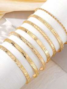 Fashion Women Classic Embossed Open Bangle Bracelet Set