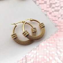 1 Pair Vintage Geometric Metal Circle Drop Earrings, Fashionable Everyday Wear Women Jewelry Gift