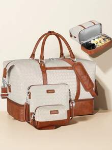 3PCS Travel Duffel Bag, Weekend Travel Bag With Shoe Compartment And Pockets, Travel Business Essential Toiletries Gift, Wet And Dry Separation Handbag With Handle And Back Pocket, Fashionable And Casual Style, With Trolley Case Cover On The Back Bag For School School Accessories School Stuff