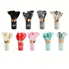 12pcs/Set Non-Stick Cookware Set Include Spatula, Ladle, Soup Spoon And Storage Bucket