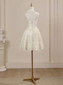 Spaghetti Strap Romantic Floral Decor Sleeveless Pleated Baroque Princess Skirt, Bride Gift Dress Suitable For Graduation Prom Party