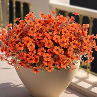 12 Pcs Artificial Flowers For Outdoor Decoration,Faux Daisy Flowers For Spring Decor,Realistic Eucalyptus Leaves Silk Mums Fake Plants For Garden Pot,Front Porch,Courtyard,Patio,Lawn (Orange Brown Yellow)