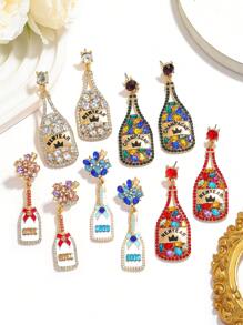 2pcs Creative Alloy Enamel Inlaid Pearl & Rhinestone Wine Bottle Earrings, Bow Tie Wine Bottle Jewelry, Suitable For Women's Daily, Costume Ball, Party, Celebration Occasions