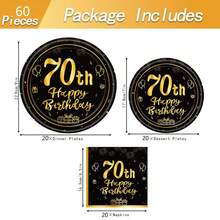 10 cái/20 cái/40 cái/60 cái/Bộ, Đồ trang trí tiệc sinh nhật lần thứ 70 Đồ dùng tiệc sinh nhật theo chủ đề lần thứ 70 Đồ dùng tiệc cổ điển năm 1955 Đồ trang trí tiệc sinh nhật lần thứ 70 Đĩa Khăn ăn Đồ dùng ăn uống màu đen và vàng Quà tặng cho nam nữ Đồ trang trí bàn Đồ trang trí bàn Halloween - Đen 70 tuổi - Xem 5