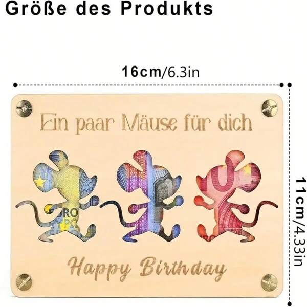 Wooden Birthday Card With Colorful Money Bill Design - Creative Cash Gift Holder, Handcrafted Wooden Greeting Card For Birthdays, Unique And Thoughtful Present Idea
