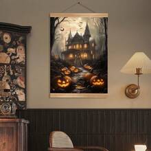 1 Stück gerahmte Leinwand Wandkunst, bereit zum Aufhängen, wasserdicht, Wandkunst, Poster, gerahmtes Wandgemälde, Herbst, Halloween, Horror Spukhaus Leinwandgemälde, Kürbis Party Wandkunst, gotische Halloween Dekoration, Heimdekoration, Herbstdekoration, Raumdekoration - Verschiedenfarbig - Übersicht 5