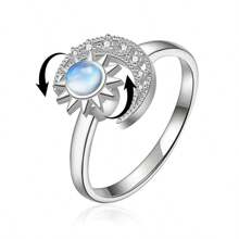 925er Sterlingsilber Ring mit Cut Out Sonnenblumen- und Mond-Design für Damen, Simulierter Mondstein Anxiety Spinning Ring