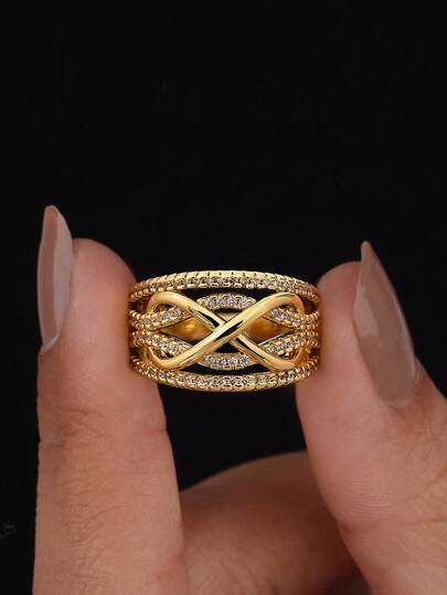 1pc Vintage Hollow Contrast Color Infinity Heart Ring, 925 Sterling Silver, Elegant Jewelry Gift For Women, College Supplies