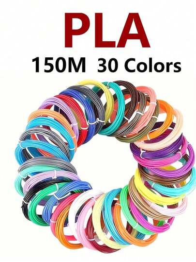 PLA-filament för högtemperatur 3D-penna, totalt 30 färger 150 m (492 fot), lämplig för högtemperatur 3D-pennor, 1,75 mm förbrukningsartiklar för 3D-pennor, ingen irriterande lukt, livfulla färger, inga dubbletter. För 3D-modellering och 3D-doodleverktyg
