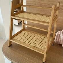 1pc Modern Bamboo Woven Storage Rack, Double Layer Desktop Organizer For Dormitory, Bedroom, Office, Kitchen, Perfect For Rome Decor, Home Decor And Garden Decorations