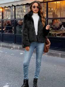 1 Stück Damen einfarbige Kunstpelz Jacke, für Geburtstagsparty, Feiertage, Abenddate, Lässig Kleidung, Reisen, langärmlig, Herbst/Winter