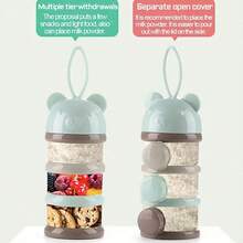 Dispensador de fórmula portátil de 3/4 camadas – Recipiente para leite em pó e lancheira para bebês, design de urso de desenho animado, armazenamento de alimentos empilhável para viagens e casa | Fórmula para viagem, itens essenciais para bebês, porta-lanches para crianças - Multicolorido - Ver 5