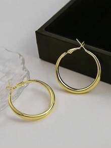 1pair European And American Style Metallic Personalized Circle Design Earrings - Gold - 查看 4