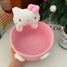 Sanrio 1 Stück Sanrio Hello Kitty süß Kawaii Aufbewahrungskorb, reizvoller Make-up Organizer, Schlafzimmer Dekoration, Geburtstagsgeschenk, Abschlussgeschenk, Pink - Hello Kitty bezaubernder großer Rollaufbewahrungskorb - multifunktionale Stoff Schreibtisch Organizer Box, klassisches Design, geeignet für Zuhause, Büro, Spielsachen und Zubehör