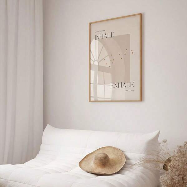 1pc/Set Modern Elegant And Simple Meditation Posters - "Inhale Let It Come, Exhale Let It Go" Yoga And Meditation Wall Arts, Beige Canvas Posters Prints, Vertical Decorative Painting, Suitable For Bedroom, Living Room, Office, Bathroom Inspiration Decoration, Meditation Art Prints,Without Frame
