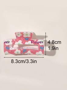 1 件醋酸纤维小白花粉色清新花卉卡通可爱甜美方形发夹，适合发髻，多功能配饰，适合茶会，春夏时尚发饰美容爪夹优雅发夹