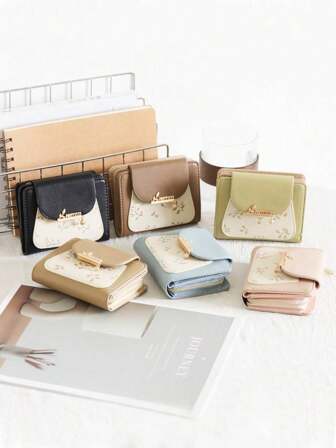 New Women Short Wallet High-Quality PU Leather Printed Zipper Buckle Fold Coin Purse Multi-Card Slots Student ID Card Holder Bank Card Wallet Gift/Daily Use Storage Bag 231 For Women Wallet Mini Wallet Purse Wallet Small Wallet Cute Wallet