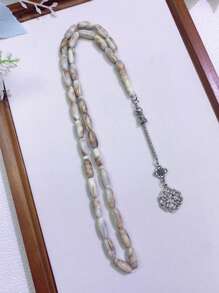 1pc Classic Minimalist 33pcs Narrow Rice Bead Bracelet, Acrylic Solid Color, Suitable For Men Daily Wear