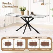 Extendable Dining Table,120-160 Cm Rectangular Marble Effect Kitchen Table For Dining Room, Kitchen,Restaurant - White Marble Effect - View 3