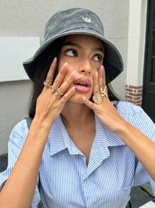 DareSee Set de 10 anillos de mujer para el verano con diseño ovalado de superficie áspera de lino, con forma de rombo y hueco, de material de aleación, diseño exagerado y de moda para festivales de música y regreso a clases