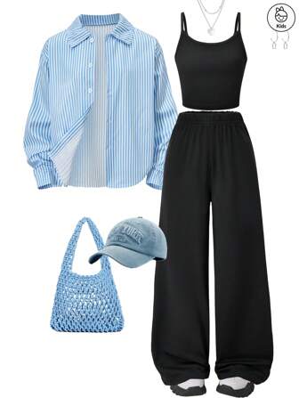 Conjunto de 3 piezas de camisas de manga larga, chalecos y pantalones deportivos de moda y casuales para niñas, creando un estilo de vacaciones elegante y cómodo, perfecto para el uso diario en primavera, verano y otoño