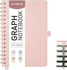 AHGXG Bullet Dotted Journal Notebook, Hardcover Leather Dotted Notebook 140 Pages, A5 Grid Paper Notebook, Gsm Thick Paper, Bullet Journaling, 5. X 8.3, Sage Green - vàng hồng - Xem 1