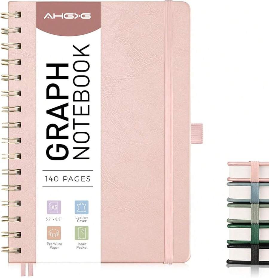 AHGXG Bullet Dotted Journal Notebook, Hardcover Leather Dotted Notebook 140 Pages, A5 Grid Paper Notebook, Gsm Thick Paper, Bullet Journaling, 5. X 8.3, Sage Green - vàng hồng - Xem 1