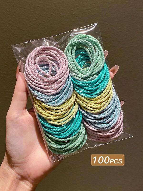 100 buc/pachet, elastice de păr subțiri, simple și la modă, multicolore, pentru femei, accesorii de uz zilnic și cadou, accesorii pentru sală, elastic de păr, accesorii de păr, suporturi pentru coadă de cal, elastice de păr, benzi de cauciuc pentru păr