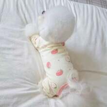 قطعة واحدة من الأرواب القطة والكلب المطبوعة بنمط الفراولة، ملابس أليفة مرنة مناسبة للبومرانين والبشون فريز واليوركي والملطي للارتداء في المنزل أو في الخارج