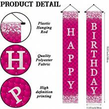1 pezzo Striscione con ghirlanda di bandierine per compleanno, lettere argento glitter su sfondo rosa rosso, decorazione porta per festa di compleanno per donna, dimensioni 180 x 30 cm