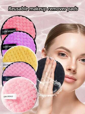 5pcs Makeup Remover Puff, Soft And Skin Friendly Face Towel, Cleaning Tools Easy Carrying For Travel