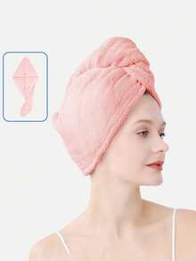 2pcs Ultra-Fine Fiber Hair Drying Towel, With Button, Super Absorbent, Suitable For Curly Hair, Quick Drying Towel, Fit For Women And Girls - B - View 6