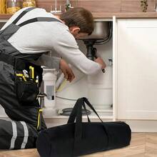 大容量宽口拉链工具袋，重型工具手提袋，电工和机械师工具整理袋，用于存放扳手和工具，黑色 - 黑色 - 查看 3